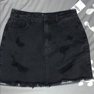 Distressed Black Jean Skirt